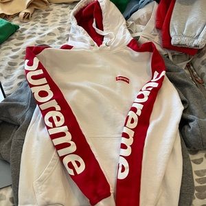 Supreme red and white hoodie